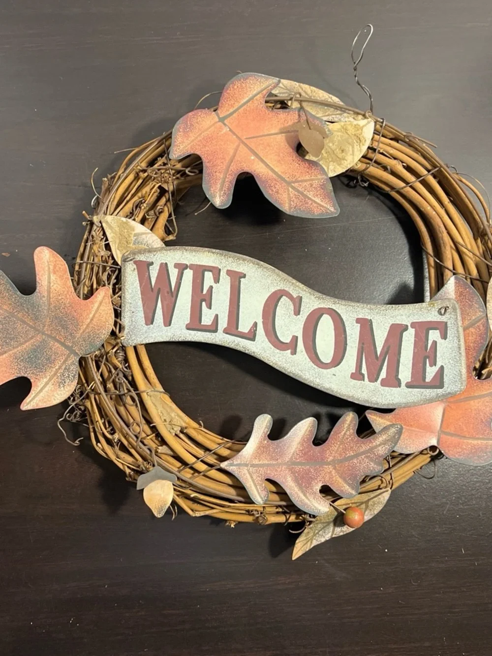 Autumn Welcome Grapevine Wreath with Rustic Leaves